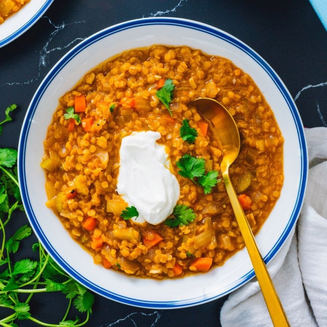 Dhal de lentilles rouges corail.